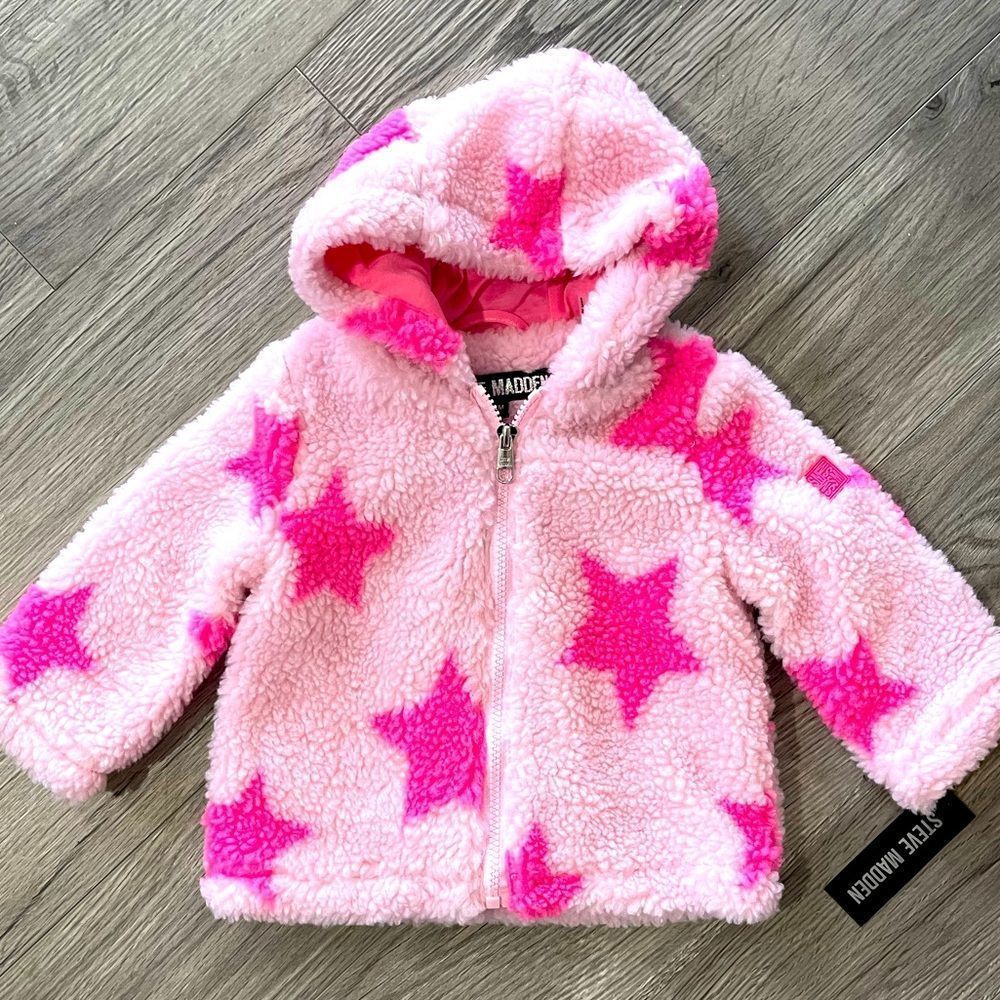 Steve Madden Coat Jacket Pink Plush Wubby Teddy Zip Baby Girl Star Cozy 24M NWT